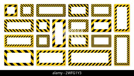 Verschiedene leere Warnschilder mit diagonalen Linien. Rotes Achtung-, Gefahr- oder Vorsichtshinweisschild, Baustellenbeschilderung. Realistisches Hinweisschild, Warnung Stock Vektor