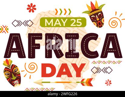 Happy Africa Day Vektor Illustration am 25 Mai mit Kultur afrikanische Stammesfiguren und typisches Tier in Flora und Fauna Flat Cartoon Hintergrund Stock Vektor