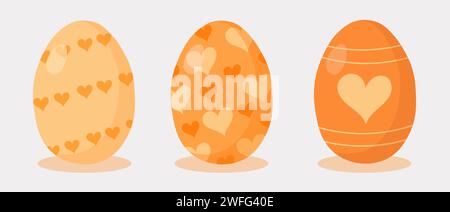 Ostereierset. Frohe Ostern. Handgezeichnet. Gelbe Eier mit Herzen. Vektorabbildung. Stock Vektor