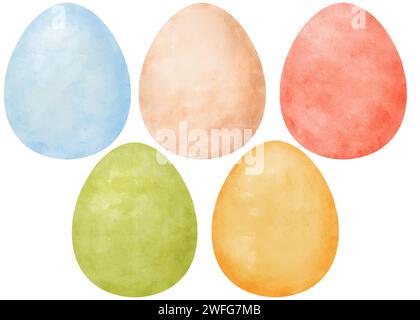 Set mit lebhaften Ostereiern, perfekt für Textilien, Poster und Einladungen. Die farbenfrohen Illustrationen sorgen für einen festlichen Touch Stockfoto