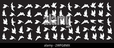 Flugvogel Silhouetten isoliert auf schwarzem Hintergrund, Vektor-Illustration. Set fliegender Vögel. Skalieren Sie auf jede Größe. Datei im EPS 10-Format Stock Vektor