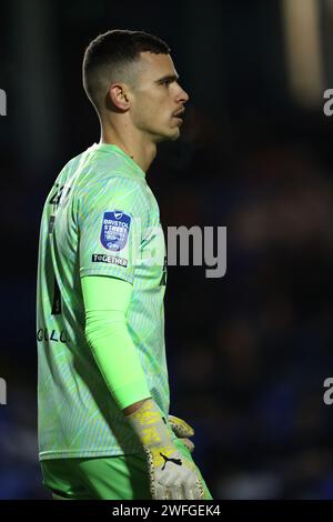 Peterborough, Großbritannien. 30. Januar 2024. Nik Tzanev (AFCW) beim Spiel Peterborough United gegen AFC Wimbledon EFL Trophy im Weston Homes Stadium, Peterborough, Cambridgeshire, am 30. Januar 2024. Quelle: Paul Marriott/Alamy Live News Stockfoto