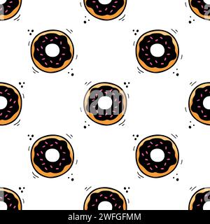 Nahtloses Donut-Muster. Handgezeichnete Skizze von Donut. Fastfood-Illustration im Doodle-Stil. Textur mit Donut-Illustration. Fastfood-Muster, Textur, Stoff, Geschenkpapier. Stock Vektor