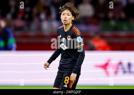 AMSTERDAM, NIEDERLANDE - JANUAR 30: Saki Kumagai (AS Roma) sieht beim Spiel der Gruppe C - UEFA Women's Champions League 2023/24 gegen AFC Ajax und an Stockfoto