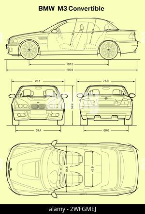 Bauplan für das BMW M3 Cabriolet 2006 Stock Vektor