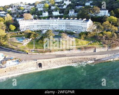 Luftbild von Hesketh Crescent, Osborne Hotel Meadfoot, Torquay. Charles Darwin war 1861 hier. Agatha Christie war auch oft hier. Stockfoto