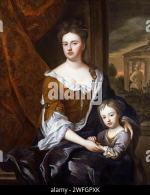 Königin Anne (1665–1714) und ihr Sohn Prinz William, Duke of Gloucester (1689–1700), Porträtgemälde in Öl auf Leinwand nach Sir Godfrey Kneller, um 1694 Stockfoto