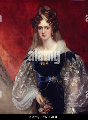 Königin Adelaide von Sachsen-Meiningen (1792–1849), Königin Gemahlin von Großbritannien und Hannover (1830–1837), Porträtgemälde in Öl auf Leinwand von Sir William Beechey, um 1831 Stockfoto