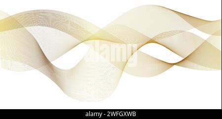 Abstrakter goldener Hintergrund der Welle. Digitaler Frequenzspur-Equalizer. Stilisierter Strichgrafik-Hintergrund. Farbenfrohe, glänzende Welle mit Linien, die mit einer Überblendung erstellt wurden Stock Vektor