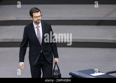 Marco Buschmann FDP, Bundesminister der Justiz, aufgenommen im Plenum des Bundestages. Berlin, 31.01.2024. Berlin Deutschland *** Marco Buschmann FDP , Bundesjustizminister, aufgezeichnet in der Plenartagung des Bundestages Berlin, 31 01 2024 Berlin Deutschland Copyright: XThomasxTrutschelx Stockfoto