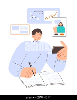 Digitale Online-Bildungsanwendung Schüler lernen Lernen Lernen Lernen Stock Vektor
