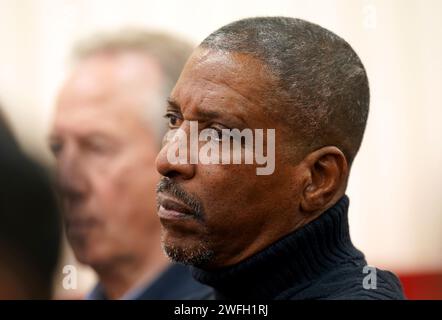 Ehemaliger Fußballspieler Viv Anderson während der Racial and Gender Equity in der European Football Conference auf dem City Ground in Nottingham. Die Konferenz, die sich mit dem Thema Rassismus und Geschlechterungleichheit im europäischen Fußball befassen soll, wird von Waldbesitzer Evangelos Marinakis unterstützt. Bilddatum: Mittwoch, 31. Januar 2024. Stockfoto