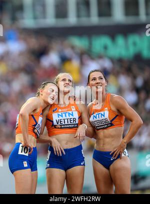 Sofie DOKTER, Anouk VETTER, Emma OOSTERWEGEL, Teilnahme am Heptathlon bei den Leichtathletik-Weltmeisterschaften in Budapest 2023. Stockfoto