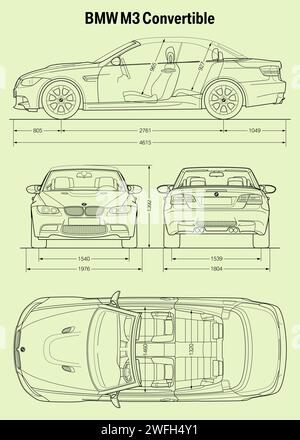 Bauplan für das BMW M3 Cabriolet 2008 Stock Vektor