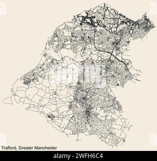 Straßenkarte des STADTTEILS TRAFFORD, GREATER MANCHESTER Stock Vektor