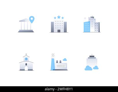 Städtische Gebäude und Infrastruktur – Symbole im flachen Design Stock Vektor