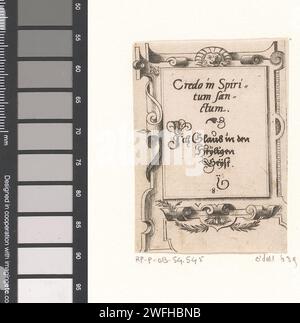 Gebet in lateinischer und deutscher Sprache in einem Rollenwerk Framing, Virgilius Solis, 1568 Druck nummeriert in der Mitte: 8. Nürnberger Papiergravur / Ätzung Scrollwerk, Strapwork  Ornament Stockfoto