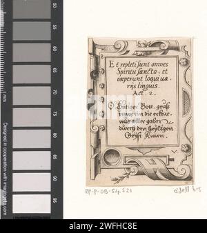 Gebet in lateinischer und deutscher Sprache in einem Rollenwerk, Virgilius Solis, 1568 Druck oben links: 8. Nürnberger Papiergravur / Ätzung Scrollwerk, Strapwork  Ornament Stockfoto
