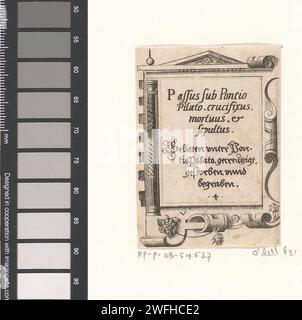 Gebet in lateinischer und deutscher Sprache in einem Rollenwerk Framing, Virgilius Solis, 1568 Druck nummeriert in der Mitte: 4. Nürnberger Papiergravur / Ätzung Scrollwerk, Strapwork  Ornament Stockfoto
