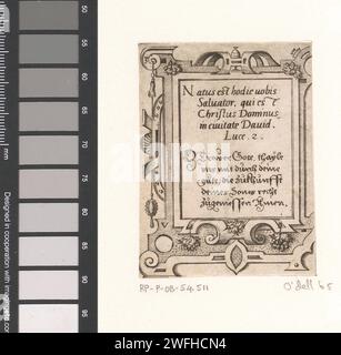 Gebet in lateinischer und deutscher Sprache in einem Rollenwerk, Virgilius Solis, 1568 Druck oben links: 3. Nürnberger Papiergravur / Ätzung Scrollwerk, Strapwork  Ornament Stockfoto