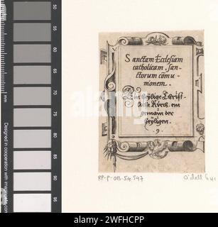 Gebet in lateinischer und deutscher Sprache in einem Rollenwerk Framing, Virgilius Solis, 1568 Druck nummeriert in der Mitte: 9. Nürnberger Papiergravur / Ätzung Scrollwerk, Strapwork  Ornament Stockfoto