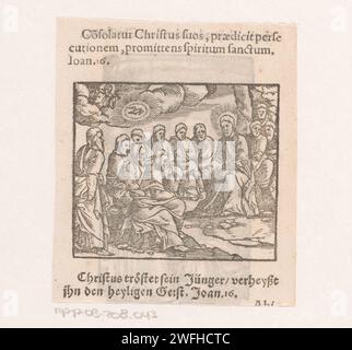 Christus beweist seine Jünger, dass Er der Sohn Gottes ist, 1600–1699 Druck Christus beweist seine Jünger, dass er der Sohn Gottes ist, indem er ihnen seinen Vater im Himmel zeigt. Niederländische Buchdruckschrift Christus, der den Aposteln und Jüngern seine Lehre erklärt Stockfoto