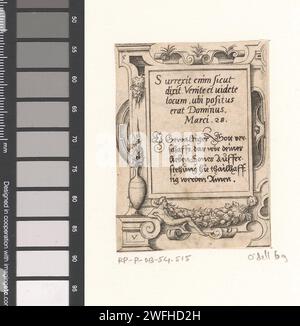 Gebet in lateinischer und deutscher Sprache in einem Rollenwerk, Virgilius Solis, 1568 Druck oben links: 5. Nürnberger Papiergravur Scrollwerk, Strapwork  Ornament Stockfoto