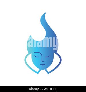 Blaues Feuer mit Frauengesicht-Logo. Frau mit blauen Flammenhaaren. Kreatives Logo, Symbol oder Piktogramm Stock Vektor