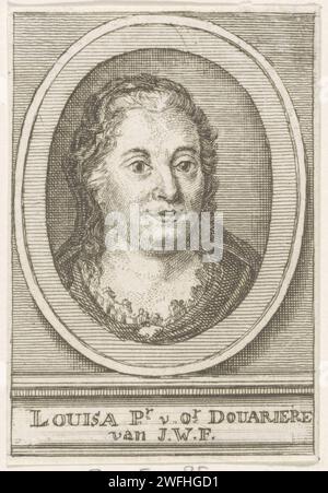 Porträt von Maria Louisa van Hessen -Kassel, Anonym, 1711 - 1799 Druck Porträt von Maria Louisa in einem Oval. Auf einem Sockel ihr Name und ihr Titel. Gravur/Ätzung aus Papier in niedrigen Ländern Stockfoto