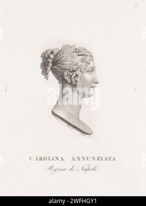 Portretbuste Van Carolina Bonaparte, Pietro Fontana, nach Pozzi, nach Antonio Canova, 1773–1837 Druck Porträtbüste von Carolina Bonaparte des italienischen Bildhauers Antonio Canova. Italien Papiergravur Stück Skulptur, Reproduktion eines Stück Skulptur. Historische Personen Stockfoto