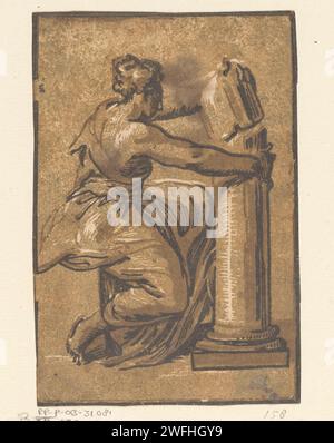Kracht, Ugo da Carpi (möglicherweise), nach Paramigianino, 1502–1532 drucken Eine weibliche Personifikation der Macht (Fortitudo), sitzend in einer gebrochenen Kolumne. Italienpapier Fortitude, Fortitudo, eine der vier Kardinaltugenden Stockfoto
