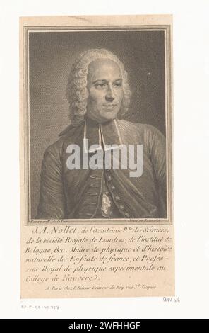 Portret van Jean-Antoine Nollet, Jacques Beauvarlet, nach Maurice-Quentin de la Tour, 1741-1797 Druckgraphiker: Franziskus: Paris Papierätzung / Gravur historischer Personen Stockfoto