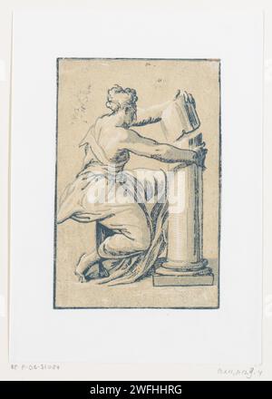 Kracht, Ugo da Carpi (möglicherweise), nach Paramigianino, 1502–1532 drucken Eine weibliche Personifikation der Macht (Fortitudo), sitzend in einer gebrochenen Kolumne. Italienpapier Fortitude, Fortitudo, eine der vier Kardinaltugenden Stockfoto