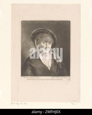 Frau mit rundem Hut, Richard Houston, nach Rembrandt van Rijn, 1745 - 1794 Druck London Papier ätzend Erwachsene Frau Stockfoto