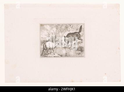 Fabel van de Wolf and de Lam, Eugène Verboeckhoven, 1808–1881 Druckpapier Gravur Beute, Raubtiere: wolf. Lamm. Fabeln Stockfoto