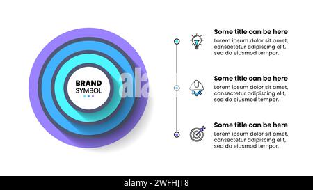 Infografik-Vorlage mit Symbolen und 3 Optionen oder Schritten. Kreise in Ebenen. Kann für Workflow-Layout, Diagramm, Banner und Webdesign verwendet werden. Vektorillustr Stock Vektor