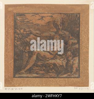 Johannes de doper in de Wildernis, Antonio da Trento, nach Parmigianino, ca. 1520 - ca. 1550 Druck Johannes der Täufer mit Lamm und Korbkreuz. Italienpapier Johannes der Täufer; mögliche Attribute: Buch, Schilfkreuz, Taufbecher, Wabenwabe, Lamm, Personal Stockfoto