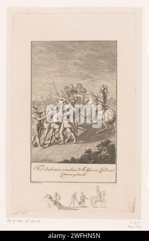 Johannes Tetzel wird in der Nähe von Leipzig ausgeraubt und dem Ablasshandel vorgeworfen, Daniel Nikolaus Chodowiecki, 1798 Druck am Rand, Soldaten, die unterwegs sind, sind skizzenhaft eingeätzt. Mit Unterschrift auf Deutsch. Berliner Papierätzgeschichte. Verhaftung (von Straftätern). mönch(e), Mönch(e). Verwöhnung, Clemency; Clemenza, Clemenza & Moderatione, Indulgenza (Ripa) Leipzig Stockfoto