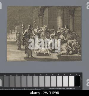 Die fünf weisen und törichten Jungfrauen, Jan Luyken, 1659 - 1712 Druckpapier, das die weisen und törichten Jungfrauen ätzt  Gleichnis von Christus (Matthäus 25,1-13) Stockfoto