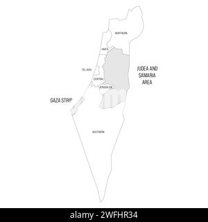 Israelische politische Karte der Verwaltungseinheiten - Bezirke, Gazastreifen und Judäa und Samaria. Schwarzweiß-Vektorkarte. Stock Vektor