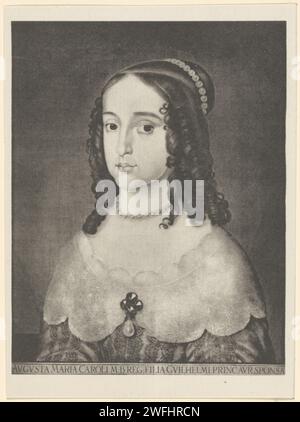 Portret van Maria Henrietta Stuart, 1850 - 1949 Fotomechanischer Druck Porträt von Maria Henrietta. In einem Rahmen eine Regel aus niederländischem Text. Kollotyp aus Papier in den Niederlanden Stockfoto