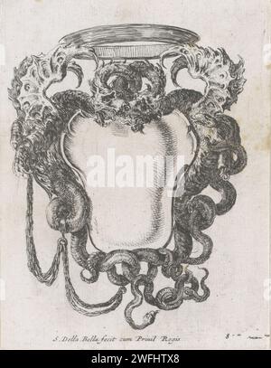 Cartouche mit zwei Drachen und einer Krone, Stefano della Bella, 1647 Druckerei: Franziskus eigenes Design von: Franziskus: ParisFrance Papierätzung Ornament  Cartouche. drache. Krone (Symbol der Souveränität) Stockfoto