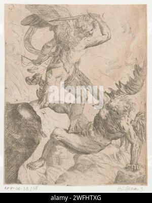 Erzengel Michaël im Kampf mit dem Teufel, Giovanni Pietro Possenti, 1628 - 1659 Druck Italien Papier Raditing the Erzengel Michael Fighting the Drache (Teufel, Satan) Stockfoto