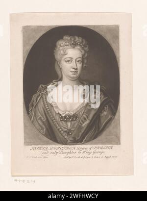 Porträt von Sophia Dorothea van Hannover, Königin von Preußen, John Smith (Druckerei/ Verlag), nach Friedrich Wilhelm Weidemann, 1714–1742 Druck Text in englischer Sprache am unteren Rand. London Paper Historical Persons. Prinzessin Stockfoto