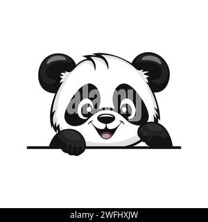 Vektor Charming Cartoon Panda. Der Entzückende, Lächelnde Pandabär Winkt Mit Der Pfote. Niedliches und lustiges Wildlife Character Design für Grüße und Ausdrucksmöglichkeiten Stock Vektor