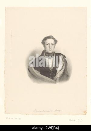 Porträt eines unbekannten Mannes, möglicherweise Benedictus van den Velden, Jean Baptiste Madou, 1806–1877 Druckpapier historische Personen. Erwachsener Mann Stockfoto