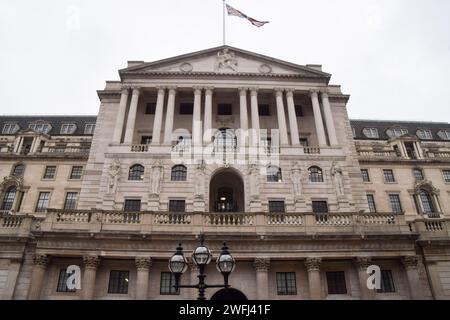 London, Großbritannien. Januar 31, 2024. Allgemeine Ansicht der Bank of England, die bei ihrer Entscheidung am Donnerstag voraussichtlich die Zinssätze unverändert lassen wird. (Foto: Vuk Valcic/SOPA Images/SIPA USA) Credit: SIPA USA/Alamy Live News Stockfoto