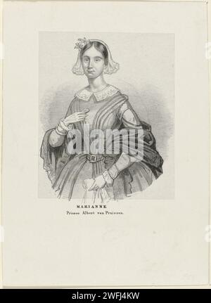 Porträt von Marianne, Prinzessin der Niederlande, Anonym, 1830 - 1871 gedrucktes Porträt von Marianne. Am unteren Rand ihres Namens und ihres Titels. Niederlande Papier. Stockfoto