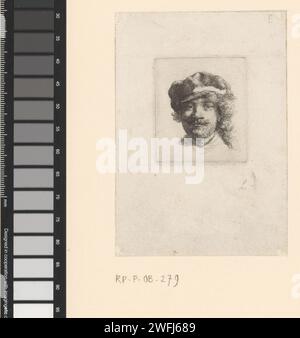 Selbstporträt mit weicher Kappe: Vollgesicht, nur Kopf, Rembrandt van Rijn, ca. 1634 Druck Selbstporträt mit Kappe: Und Gesicht, nur der Kopf Papier ätzend Stockfoto