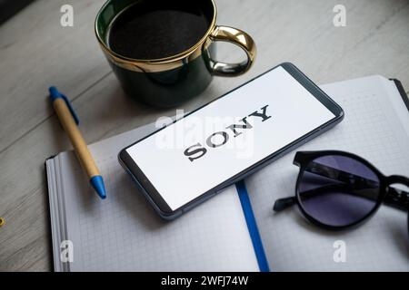 In dieser Abbildung wird ein Sony Logo auf einem Smartphone angezeigt. Stockfoto